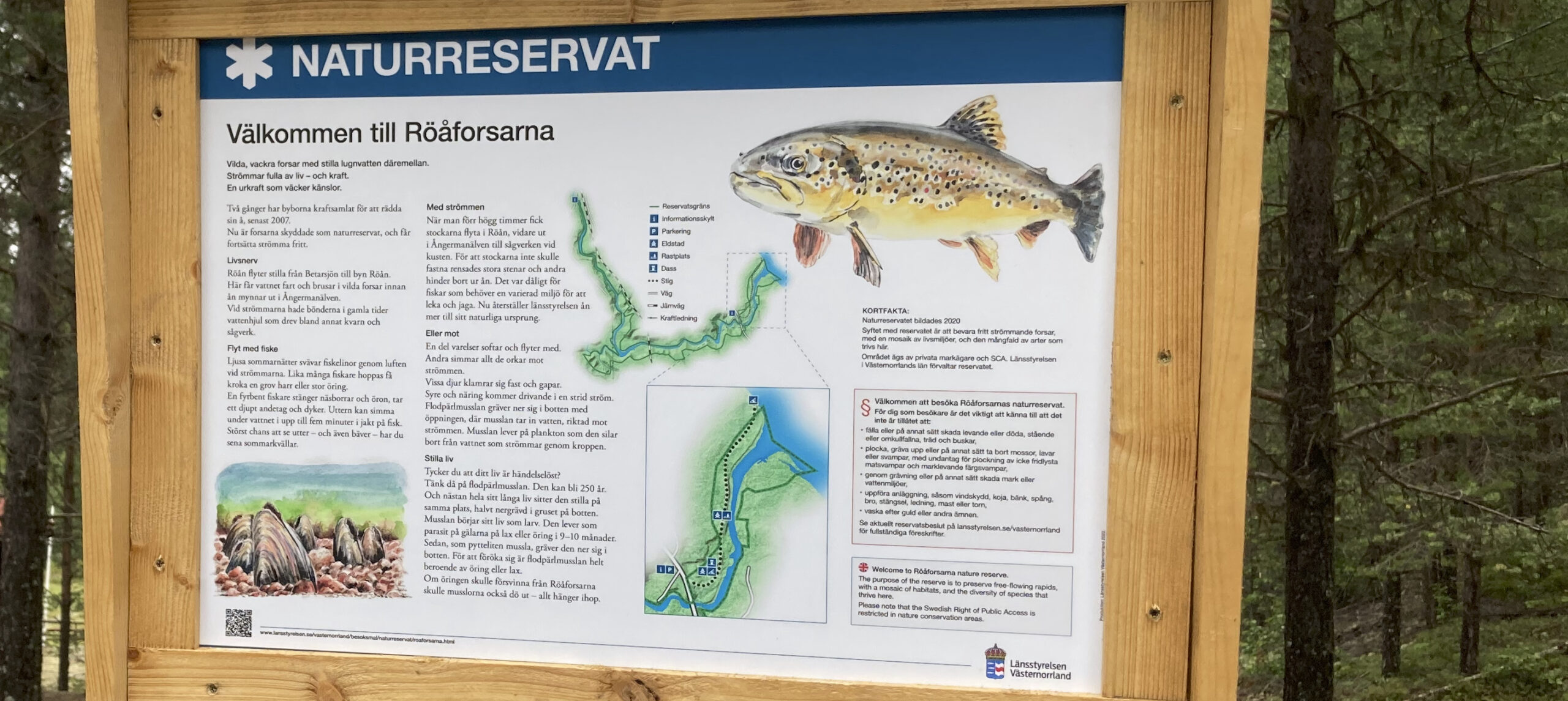Bild på skylt vid Röåforsarnas naturreservat.